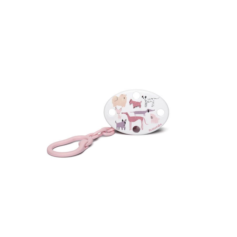 SUAVINEX klip na šidítko ovál růžový pes