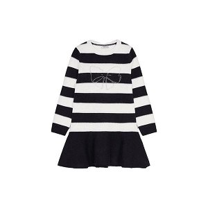 MAYORAL dívčí pletené šaty mašlička pruhy černobílá - 110 cm