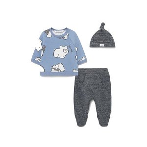 MAYORAL chlapecký set tričko, polodupačky, čepice lední medvěd modrá, šedá - 65 cm