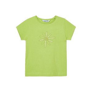 MAYORAL dívčí tričko KR, pistáciová s kytičkou z kamínků - 104 cm