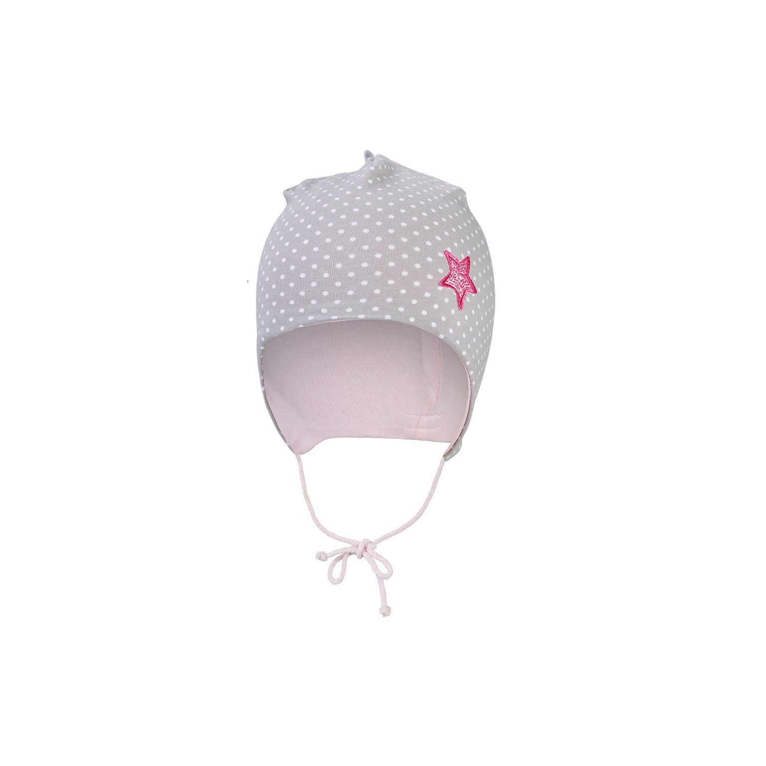 LITTLE ANGEL Čepice podšitá zavazovací Outlast® šedá puntík/růžová baby vel. 1 | 36-38 cm