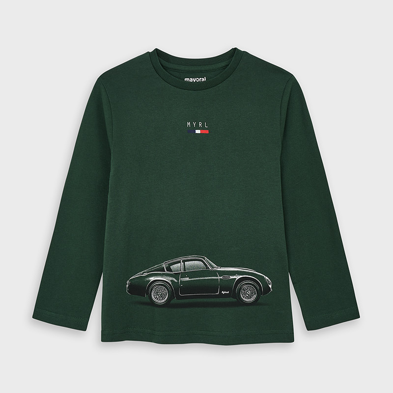 MAYORAL chlapecké tričko DR tmavě zelené s autem - 116 cm