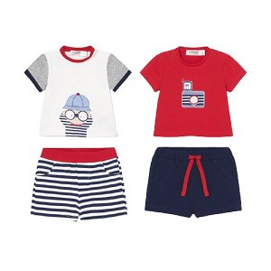 MAYORAL chlapecký set 4ks trička KR a kraťasy, červená/modrá/bílá - 70 cm