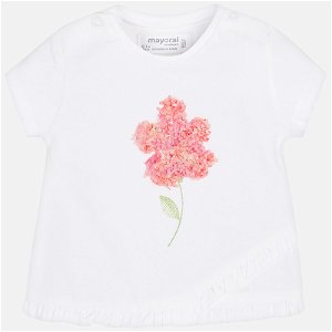 MAYORAL dívčí tričko KR s aplikací květ bílá - 70 cm