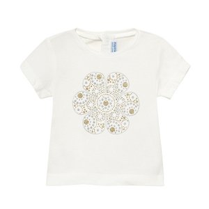 MAYORAL dívčí tričko KR krémové s květem z třpytek - 86 cm