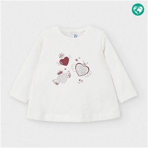 MAYORAL dívčí bílé tričko DR, červená a stříbrná srdíčka - 86 cm