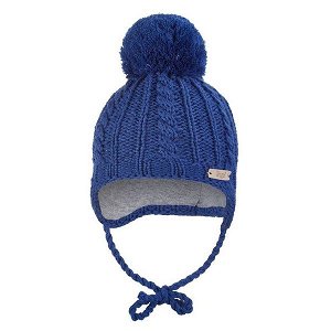 LITTLE ANGEL Čepice pletená zavazovací copánky Outlast ® - tm.modrá Vel. 3 | 42-44 cm