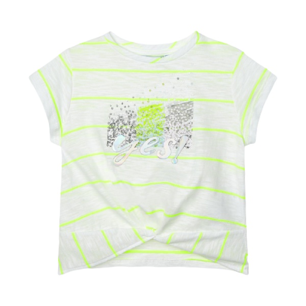 MAYORAL dívčí tričko KR s neon proužky a flitry, bílá - 128 cm