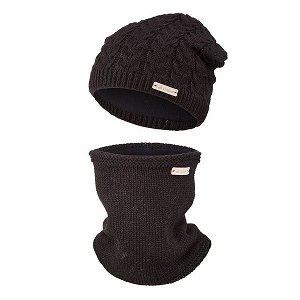 LITTLE ANGEL Set pletená čepice a nákrčník Outlast ® - černá Vel. 6 | 54-57 cm