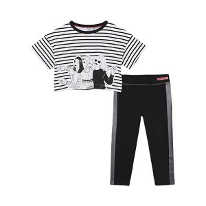 MAYORAL dívčí set legíny a tričko KR, černá/bílá/stříbrná - 152 cm