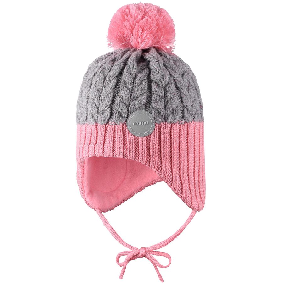 REIMA dívčí pletená čepice zavazovací Pakkas Bubblegum Pink - 48 cm