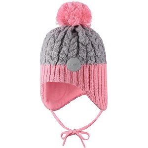 REIMA dívčí pletená čepice zavazovací Pakkas Bubblegum Pink - 48 cm
