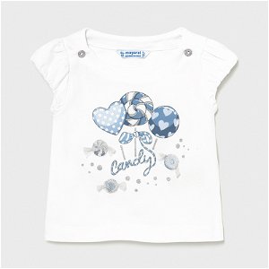 MAYORAL dívčí tričko KR s lízátky, bílá/modrá - 86 cm
