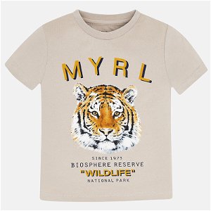 MAYORAL chlapecké triko s krátkým rukávem - béžové s tygrem - 110 cm