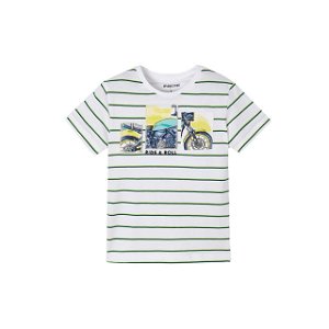 MAYORAL chlapecké tričko KR pruhy motorka, bílá/zelená/žlutá - 104 cm