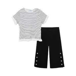 MAYORAL dívčí set kalhoty a tričko KR, bílá/černá - 140 cm
