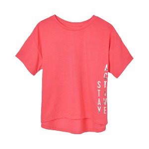 MAYORAL dívčí tričko KR neon růžové se stříbrným nápisem - 140 cm