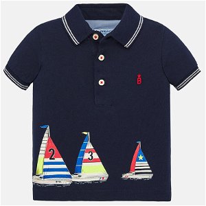 MAYORAL chlapecké triko s krátkým rukávem a límečkem - tm. modré - 92 cm