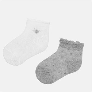 MAYORAL dívčí ponožky bílá, šedá s kytičkou, 2 páry - EU15-16
