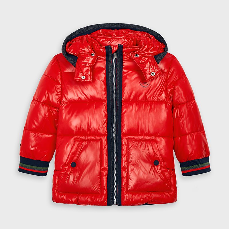 MAYORAL chlapecká zimní bunda s kapucí na patenty červená - 116 cm