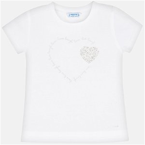 MAYORAL dívčí triko s krátkým rukávem - bílé se srdcem - 116 cm