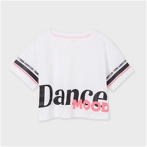 MAYORAL dívčí taneční tričko KR bílé s nápisem - 128 cm