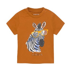 MAYORAL chlapecké tričko KR zebra v brýlích, hnědá - 86 cm