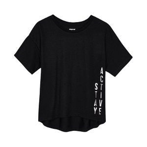 MAYORAL dívčí tričko KR černé se stříbrným nápisem - 128 cm