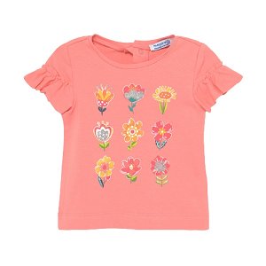 MAYORAL dívčí tričko KR s květy, růžová - 98 cm