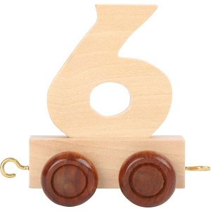 SMALL FOOT Vagónek dřevěné vláčkodráhy - přírodní číslice - číslo 6