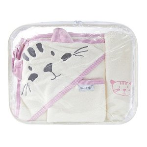 LITTLE ANGEL Set osuška, ručník, žínka BAMBUS - natur kočka