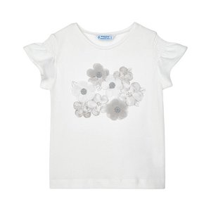 MAYORAL dívčí tričko KR krémové s květy - 122 cm