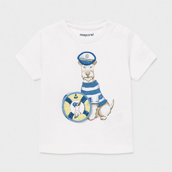 MAYORAL chlapecké tričko KR pes námořník, bílá/modrá - 98 cm