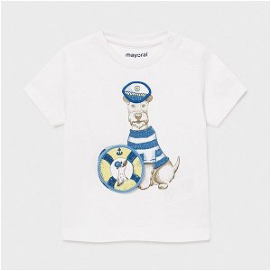 MAYORAL chlapecké tričko KR pes námořník, bílá/modrá - 98 cm