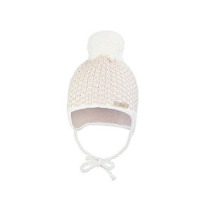 LITTLE ANGEL Čepice pletená zavazovací kostička s bambulí Outlast ® - natur vel. 4 | 45-48 cm