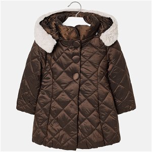 MAYORAL dívčí zimní bunda kožíšek na kapuci hnědá - 122 cm