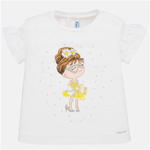MAYORAL dívčí triko s krátkým rukávem - bílé s panenkou - 98 cm