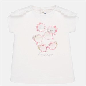MAYORAL dívčí triko s krátkým rukávem - bílé s růžovými brýlemi - 92 cm