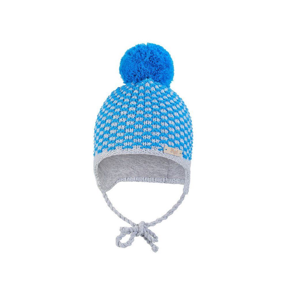 LITTLE ANGEL Čepice pletená zavazovací kostička s bambulí Outlast ® - modrá vel. 5 | 49-53 cm