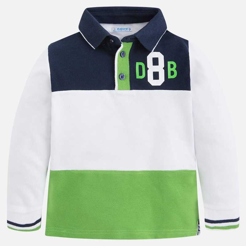 MAYORAL chlapecké tričko s dlouhým rukvem a límečkem - bílo zelené - 116 cm