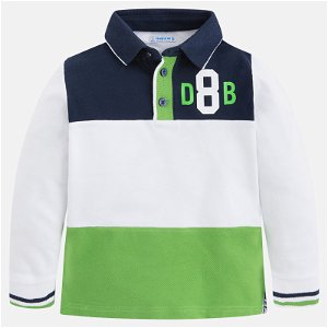 MAYORAL chlapecké tričko s dlouhým rukvem a límečkem - bílo zelené - 116 cm
