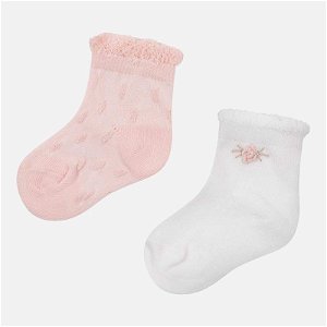 MAYORAL dívčí ponožky bílá, lososová s kytičkou, 2 páry - EU15-16