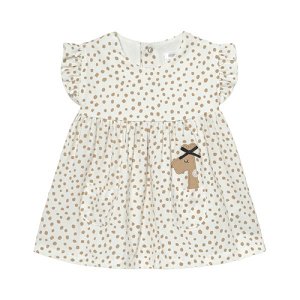 MAYORAL dívčí šaty s žirafou a puntíky, bílá/ hnědá - 70 cm