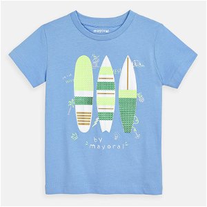 MAYORAL chlapecké triko s krátkým rukávem - modré se surfy - 116 cm