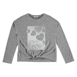 MAYORAL dívčí tričko srdíčka nápisy a aplikace šedá - 140 cm