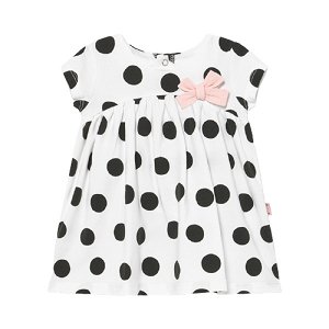 MAYORAL dívčí šaty puntík s mašlí, bílá/černá - 65 cm