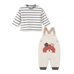 MAYORAL chlapecký set kalhoty s laclem a svetr do zimy béžová - 70 cm