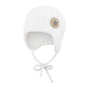 LITTLE ANGEL Čepice pletená zavazovací sloupky Outlast ® - bílá Vel. 1 | 36-38 cm