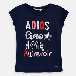 MAYORAL dívčí tričko Adios, ciao, bye tmavě modrá - 122 cm