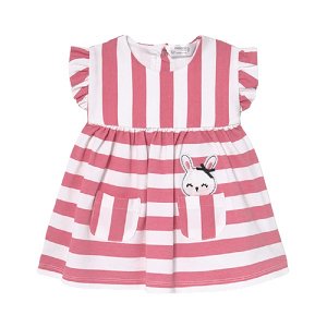MAYORAL dívčí pruhované šaty s králíčkem, bílá/růžová - 65 cm